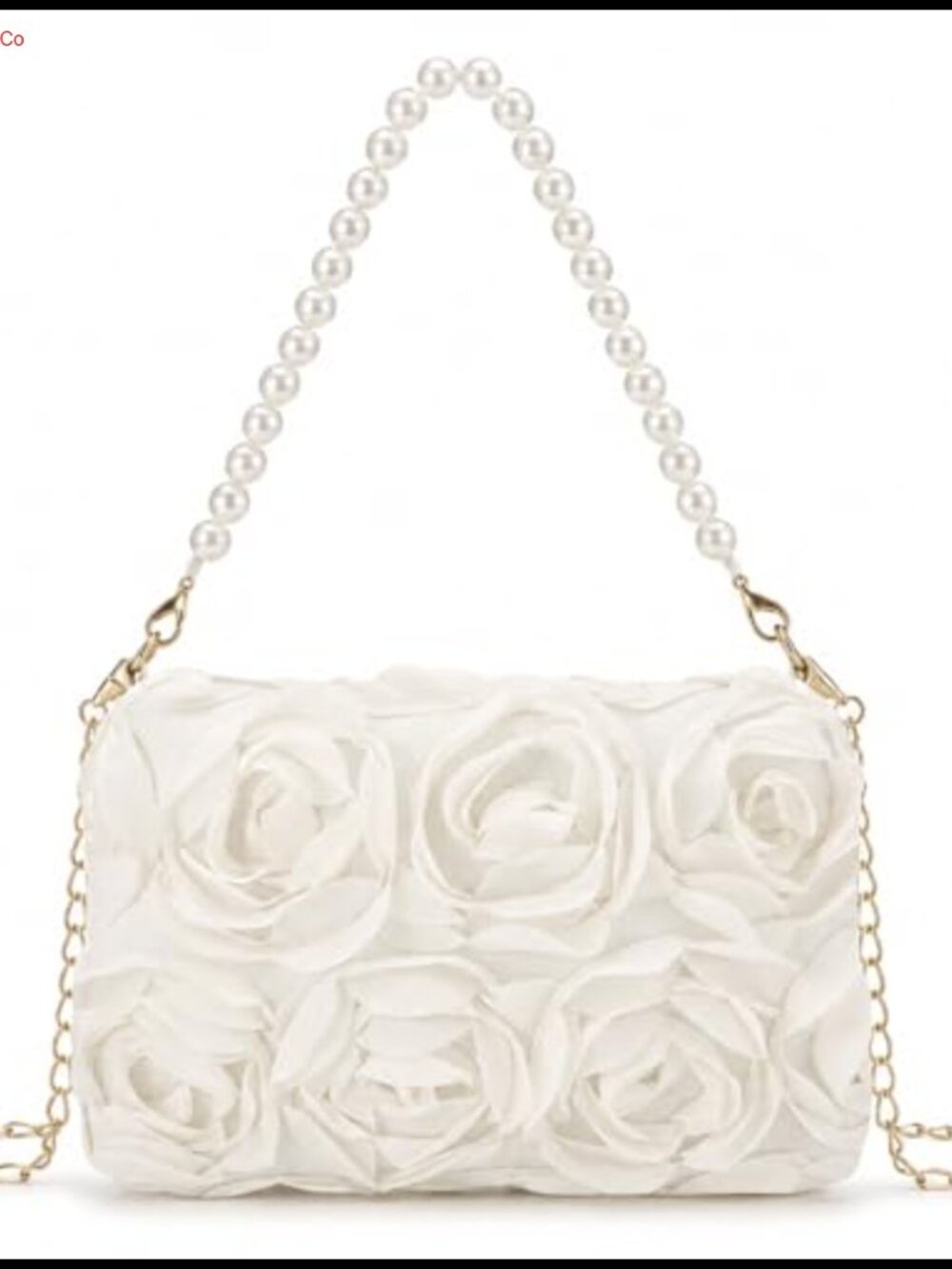 Women Formal Clutch 3D Floral Satin Evening Bag Pearl Handle